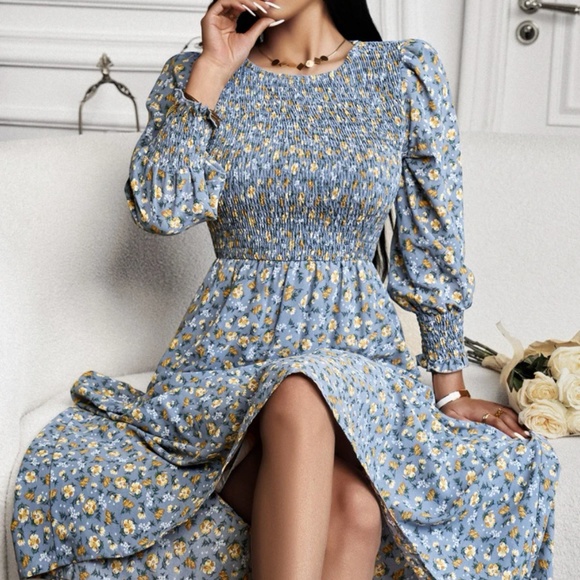 Smock Midi Dress Blue Floral main image 0